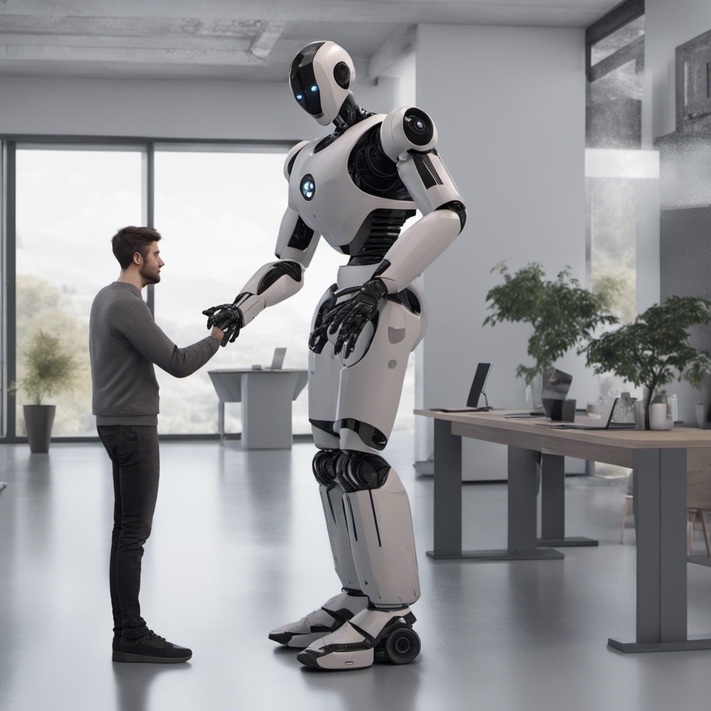 Un robot accueillant un humain